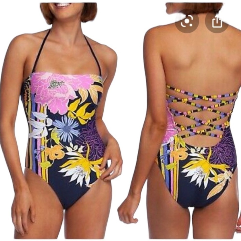 Trina Turk Women’s Bandeau One Piece Bali Harbor Floral Swimsuit